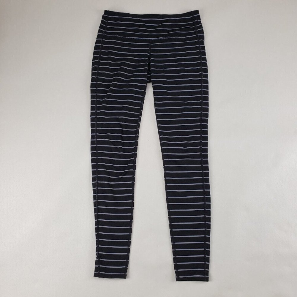 Athleta Full Length Striped Leggings Black Womens Small Midrise Athletic
